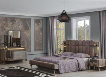 Doppelbett Garnitur Luxus Schlafzimmer Holz Braun Stoff Bett Set 4tlg
